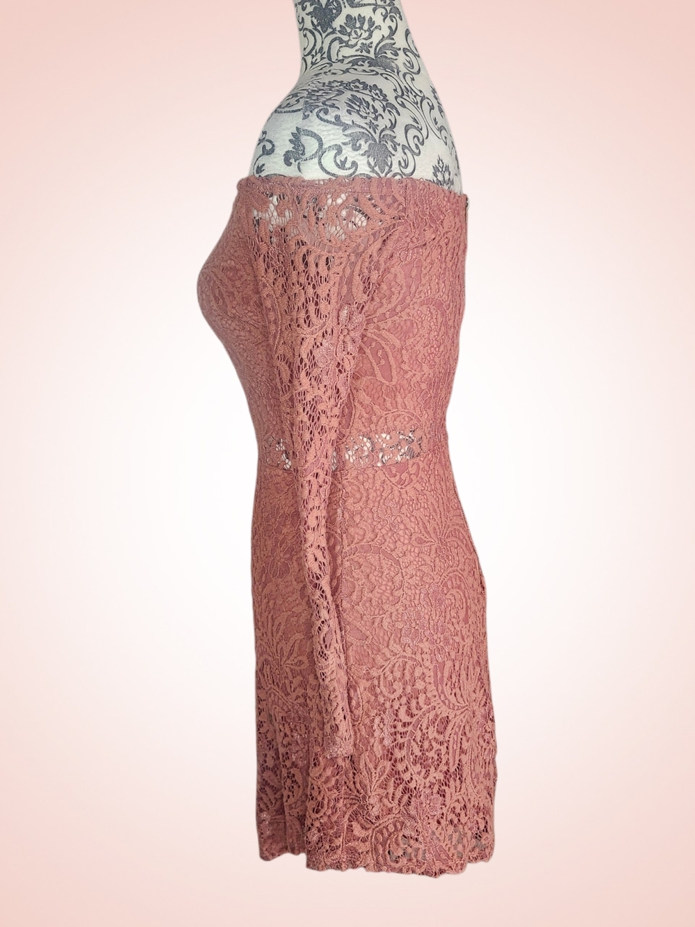 LOVE, FIRE Off-Shoulder Burnt Rose Lace Dress - Small - Picture 8 of 10